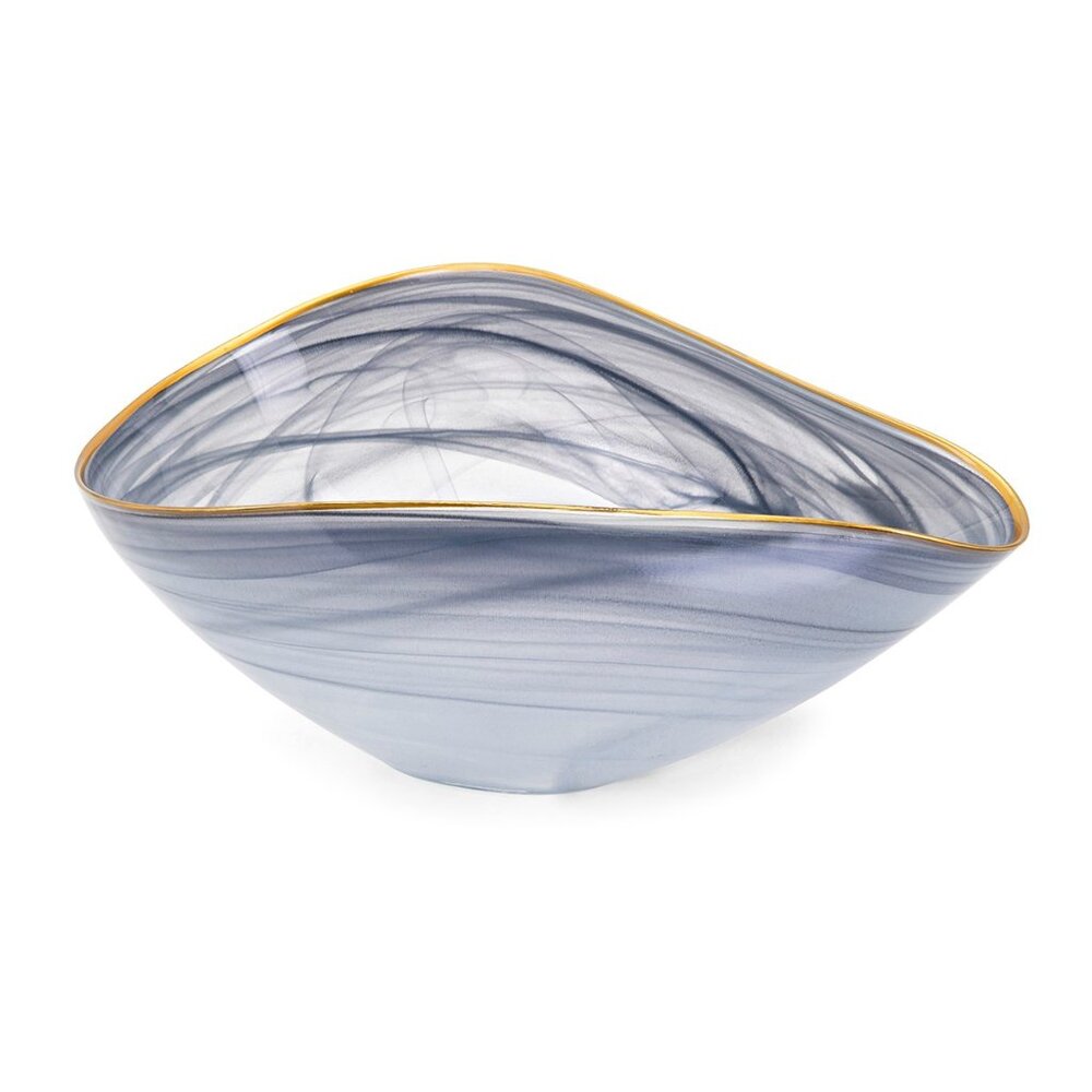 Saltoro Sherpi Glass Constructed Decorative Bowl in Freeform Shape, Black - M